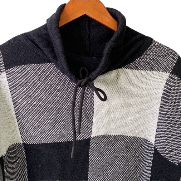 Talbots Drawstring Funnel Neck Pullover Sweater Top Checkered Long Sleeve Sz M - Picture 6 of 16